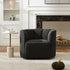 Wilton Bouclé Swivel Barrel Chair - Black Petal Back Modern Swivel Chair | Swivel Accent Chairs | Kinwell Furniture | Swivel Armchairs