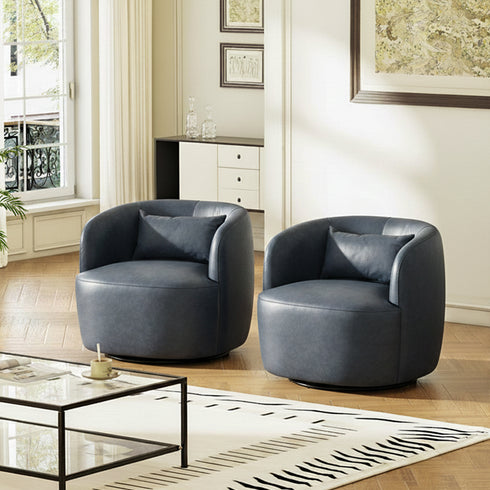 Ashlie Faux Leather Swivel Chair - Navy Blue Swivel Chair | Faux Leather Armchairs | Kinwell Furniture | Modern Swivel Accent Chairs