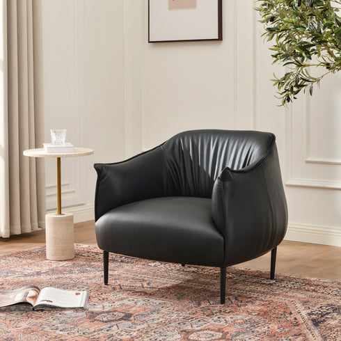 Kadar Leather Barrel Chair-Black Modern Leather Chair | Accent Chairs | Kinwell Furniture | Barrel Chairs