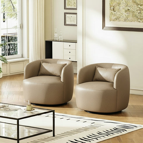 Ashlie Faux Leather Swivel Chair - Khaki Swivel Armchair | Faux Leather Accent Chairs | Kinwell Furniture | Modern Swivel Chairs
