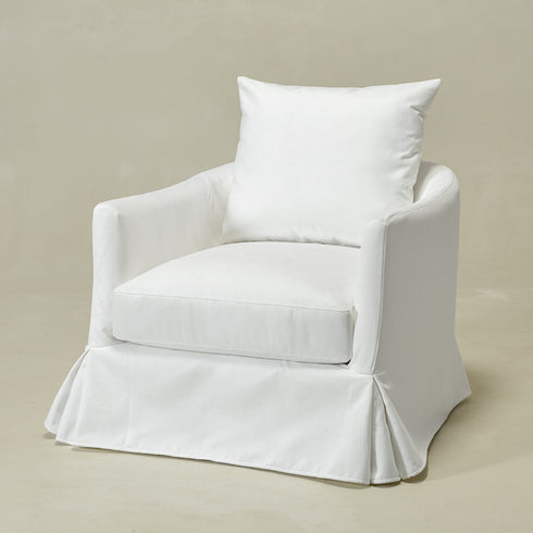 Eliza Slipcover Swivel Barrel Chair – White Swivel Armchair | Washable Slipcover Chair | Kinwell Furniture | Cozy Lounge Chair