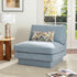 Linen Blend Down Feather Upholstered Accent Chair – Blue Modern Armless Slipper Chair | Soft Linen Blend Lounge Chair with Removable Cushions | Kinwell Furniture | Oversized Accent Chair