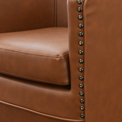 Lawton Faux Leather Tufted Swivel Chair – Brown Industrial Modern Swivel Chair | Faux Leather Office & Lounge Chair | Kinwell Furniture | High Back Chair