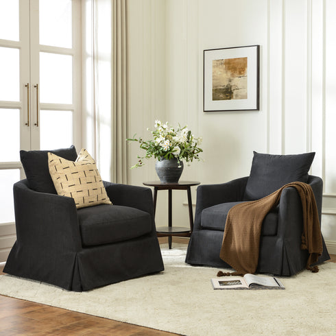 Eliza Slipcover Swivel Barrel Chair – Black Swivel Armchair | Washable Slipcover Chair | Kinwell Furniture | Cozy Lounge Chair