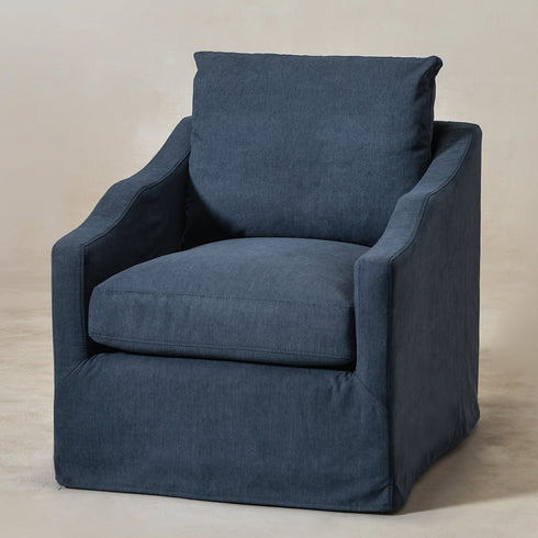 Charles Slipcover Swivel Barrel Chair – Navy Modern Swivel Chair | Slipcover Swivel Chairs | Kinwell Furniture | Swivel Armchairs