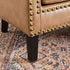 Louis Faux Leather Tufted Club Chair - Camel Accent Chair | Decorative Accent Chairs | Kinwell Furniture | Modern Club Chairs | Barrel Club Chair | Nailhead Trim Chair | Contemporary Faux Leather Chair | Elegant Camel Chair