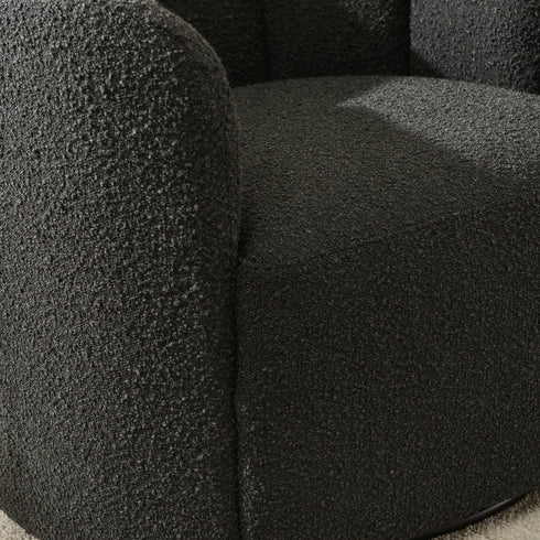 Wilton Bouclé Swivel Barrel Chair - Black Petal Back Modern Swivel Chair | Swivel Accent Chairs | Kinwell Furniture | Swivel Armchairs