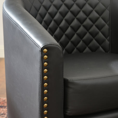 Logan Faux Leather Tufted Swivel Club Chair - Black Modern Swivel Chair | Swivel Accent Chairs | Kinwell Furniture | Swivel Armchairs