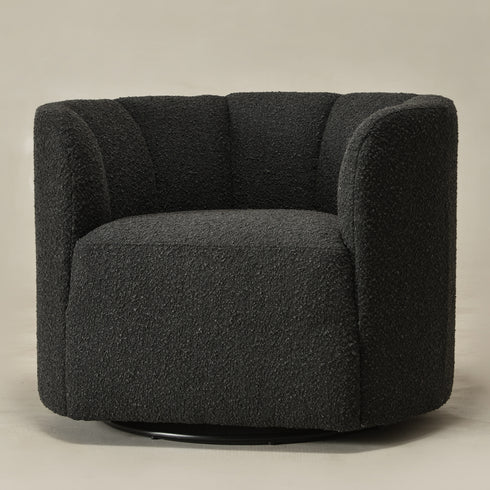 Wilton Bouclé Swivel Barrel Chair - Black Petal Back Modern Swivel Chair | Swivel Accent Chairs | Kinwell Furniture | Swivel Armchairs