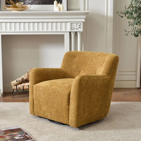 Vestie Chenille Swivel Barrel Chair - Camel Modern Swivel Chair | Swivel Accent Chairs | Kinwell Furniture | Swivel Armchairs