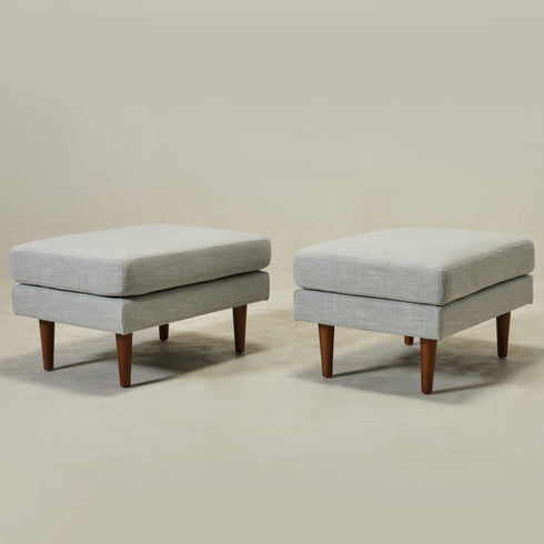 Albert Linen Blend Ottoman – Footrest & Pouf | Living Room Accent Seat | Kinwell Furniture | Contemporary Ottoman | Light Gray