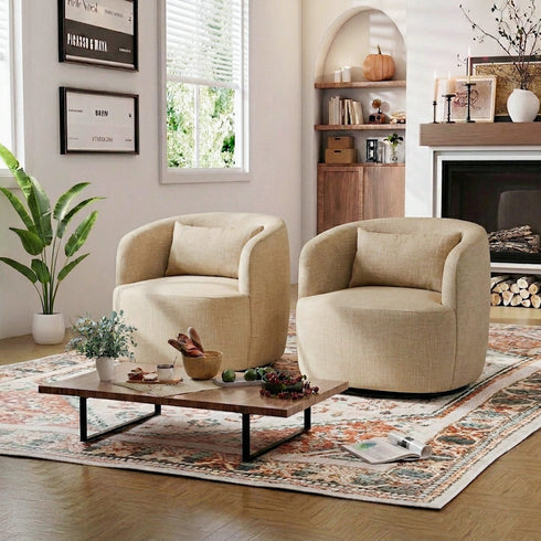 Ashlie Linen Swivel Barrel Chair - Wheat Modern Swivel Chair | Swivel Accent Chairs | Kinwell Furniture | Swivel Armchairs