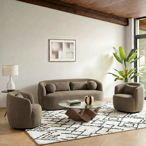 Ashlie Bouclé Loveseat |Teddy Brown Loveseat | Fabric Loveseat Couch | Kinwell Furniture | Modern Loveseats & Comfortable Loveseat Sofa Couches