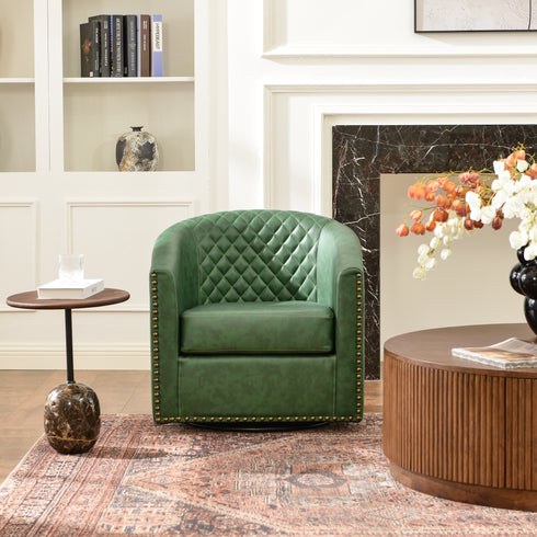 Logan Faux Leather Tufted Swivel Club Chair - Modern Swivel Chair | Swivel Accent Chairs | Kinwell Furniture | Swivel Armchairs
