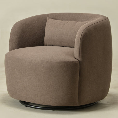 Ashlie Chenille Swivel Barrel Chair - Teddy Brown Modern Swivel Chair | Swivel Accent Chairs | Kinwell Furniture | Swivel Armchairs