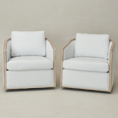 Claude Performance Linen Fabric Swivel Chair - Ivory Modern Swivel Chair | Swivel Accent Chairs | Kinwell Furniture | Swivel Armchairs