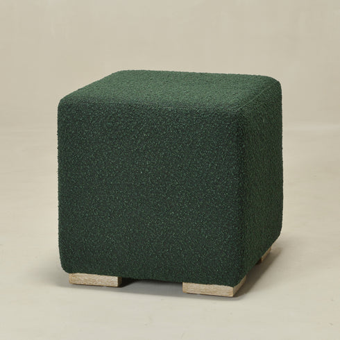 Bouclé Square Ottoman – Green Modern Footstool | Small Upholstered Ottomans | Kinwell Furniture | Minimalist Cube Poufs