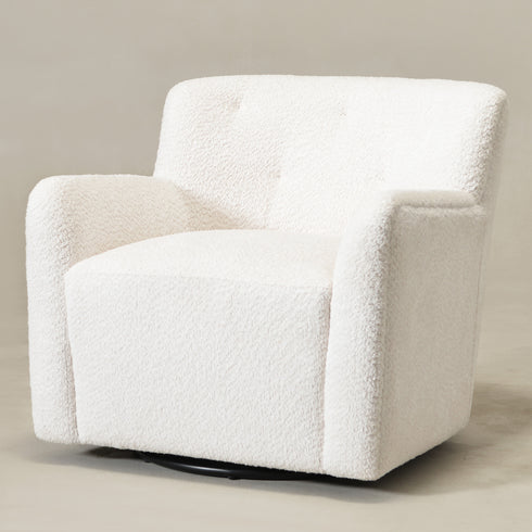 Vestie Chenille Swivel Barrel Chair - Cream Mid Century Modern Swivel Chair | Waiting Room Swivel Chairs| Kinwell Furniture | Designer Swivel Chairs