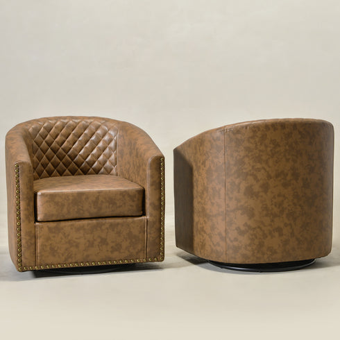 Logan Faux Leather Tufted Swivel Club Chair - Modern Swivel Chair | Swivel Accent Chairs | Kinwell Furniture | Swivel Armchairs
