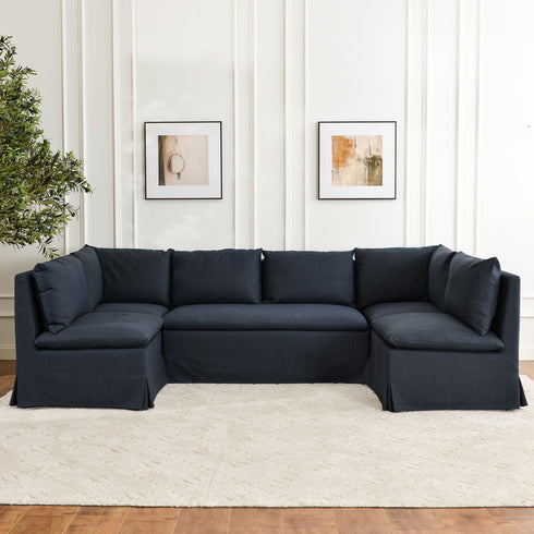 Nelly Performance U-Shape Banquette - Indigo Modern U-Shape Banquette | U-Shape Banquette Seating | Kinwell Furniture | Modular Dining Banquette Set