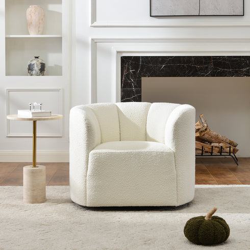 Wilton Bouclé Swivel Barrel Chair - White Petal Back Modern Swivel Chair | Swivel Accent Chairs | Kinwell Furniture | Swivel Armchairs