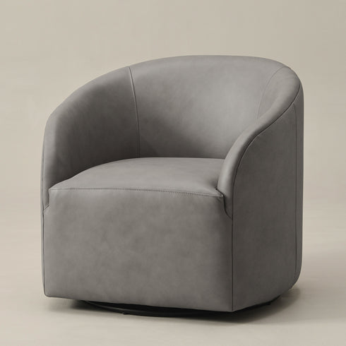 Susie Leather Swivel Barrel Chair - Gray Modern Swivel Chair | Swivel Accent Chairs | Kinwell Furniture | Swivel Armchairs