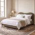 Dorothy Linen Platform Bed with Headboard – Teddy Brown Modern Upholstered Queen Bed Frame | Platform Beds | Kinwell Furniture | Bedroom Bed Frame