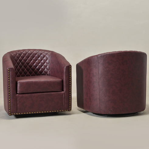 Logan Faux Leather Tufted Swivel Club Chair - Red Modern Swivel Chair | Swivel Accent Chairs | Kinwell Furniture | Swivel Armchairs