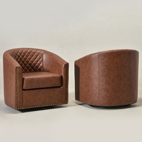 Logan Faux Leather Tufted Swivel Club Chair - Modern Swivel Chair | Swivel Accent Chairs | Kinwell Furniture | Swivel Armchairs