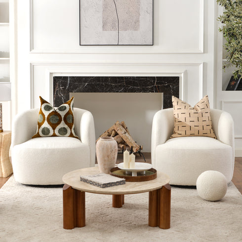 Ashlie Bouclé Swivel Barrel Chair - Beige Modern Swivel Chair | Swivel Accent Chairs | Kinwell Furniture | Swivel Armchairs