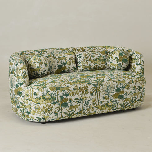 Ashlie Embroidered Fabric Loveseat – Jungle Animal Print Loveseat Sofa | Modern Upholstered Loveseat | Embroidered Fabric Loveseat Sofa | Kinwell Furniture | Two-Seater Accent Sofa | Embroidered Fabric Couch | Living Room Loveseat | Statement Loveseat Sofa