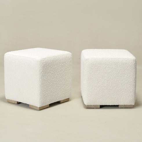 Bouclé Square Ottoman – White Modern Footstool | Small Upholstered Ottomans | Kinwell Furniture | Minimalist Cube Poufs