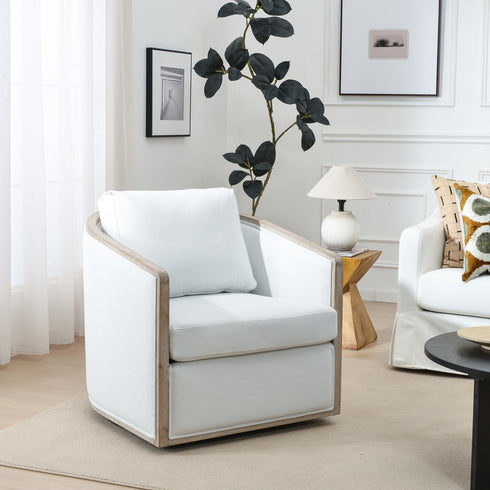 Claude Performance Linen Fabric Swivel Chair - Modern Swivel Chair | Swivel Accent Chairs | Kinwell Furniture | Swivel Armchairs