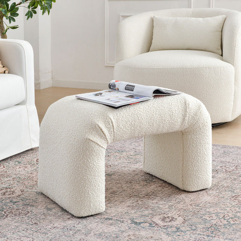 Norris Bouclé Ottoman - Fabric Ottoman | Decorative Ottoman | Kinwell Furniture | Modern Ottoman Furniture
