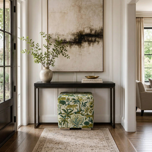 Kinwell Exclusive | Ida Embroidered Fabric Square Ottoman