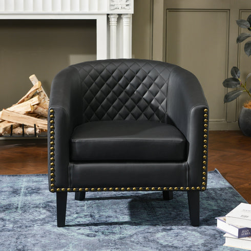 Logan Faux Leather Tufted Club Chair - Black Accent Chair | Decorative Accent Chairs | Kinwell Furniture | Modern Accent Chairs