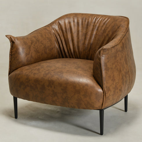 Kadar Leather Barrel Chair-Coffee Modern Leather Chair | Accent Chairs | Kinwell Furniture | Barrel Chairs
