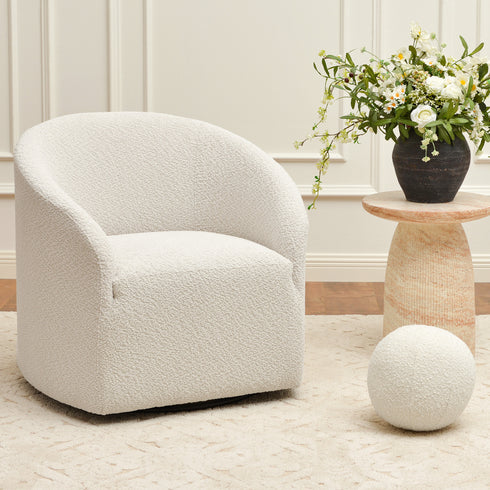 Susie Bouclé Swivel Barrel Chair - Modern Swivel Chair | Swivel Accent Chairs | Kinwell Furniture | Swivel Armchairs