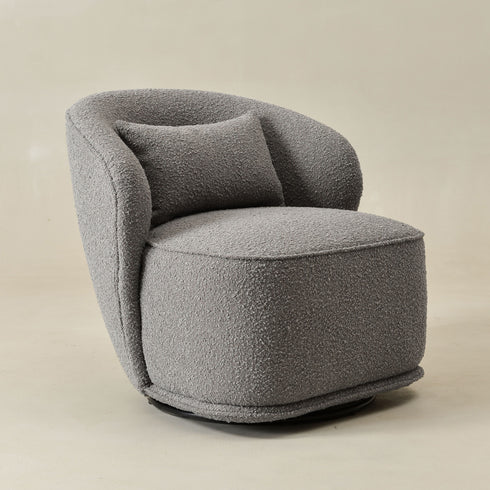 Laura Bouclé Swivel Barrel Chair - Gray Modern Swivel Chair | Swivel Accent Chairs | Kinwell Furniture | Swivel Armchairs