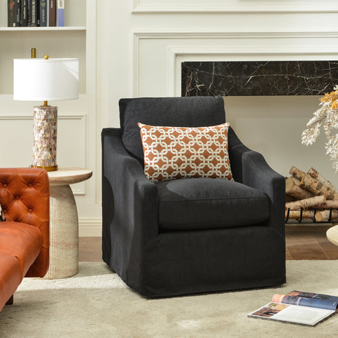Charles Slipcover Swivel Barrel Chair – Black Modern Swivel Chair | Slipcover Swivel Chairs | Kinwell Furniture | Swivel Armchairs