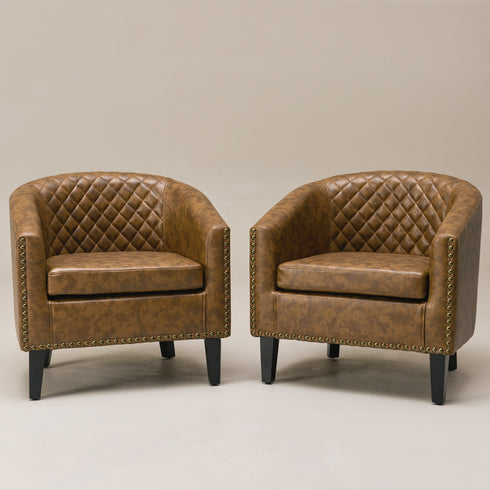 Logan Faux Leather Tufted Club Chair - Coffee Accent Chair | Decorative Accent Chairs | Kinwell Furniture | Modern Accent Chairs