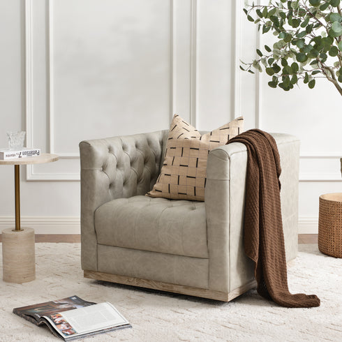 Gustave Premium Leather Swivel Armchair - Light Gray Modern Swivel Chair | Swivel Accent Chairs | Kinwell Furniture | Swivel Armchairs