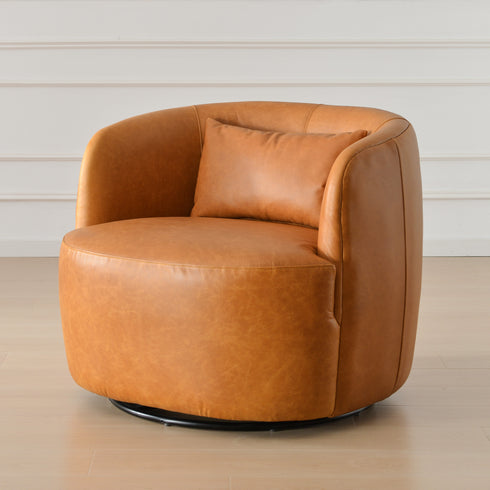 Ashlie Leather Swivel Barrel Chair - Camel Modern Swivel Chair | Swivel Accent Chairs | Kinwell Furniture | Swivel Armchairs