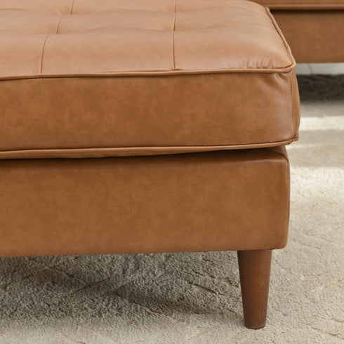Tiziano Tufted Ottoman – Faux Leather Rectangular Footrest & Accent Seat | Mid-Century Upholstered Pouf | Camel Ottoman