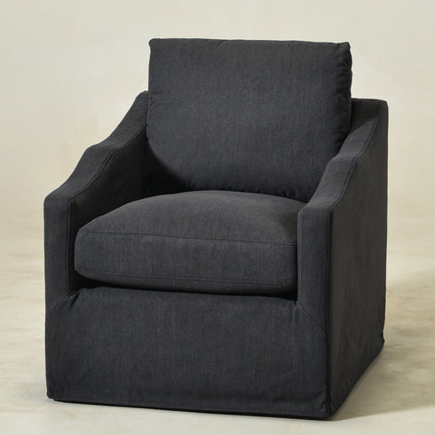Charles Slipcover Swivel Barrel Chair – Black Modern Swivel Chair | Slipcover Swivel Chairs | Kinwell Furniture | Swivel Armchairs