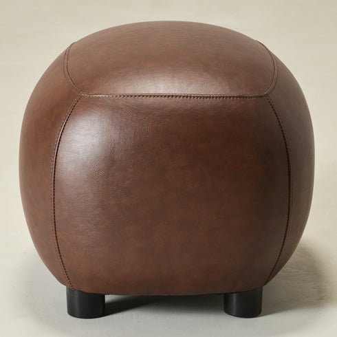 Elmer Faux Leather Ottoman – Round Brown Ottoman | Decorative Ottoman | Kinwell Furniture | Modern Faux Leather Furniture