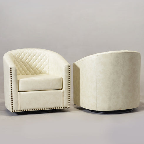 Logan Faux Leather Tufted Swivel Club Chair - Modern Swivel Chair | Swivel Accent Chairs | Kinwell Furniture | Swivel Armchairs