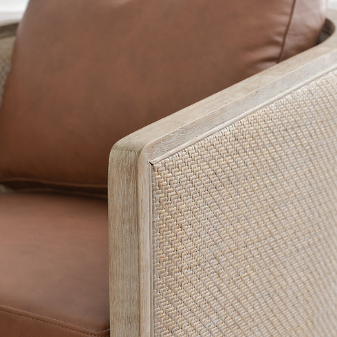 Claude Premium Leather Swivel Cane Chair - Brown Modern Swivel Chair | Swivel Accent Chairs | Kinwell Furniture | Swivel Armchairs