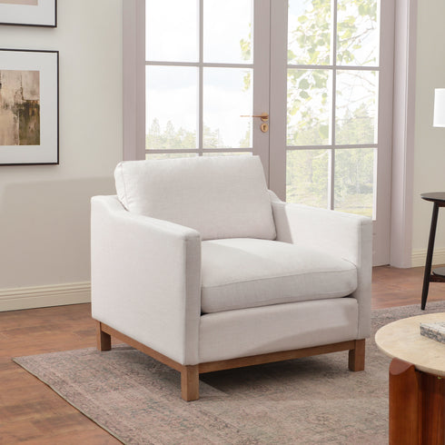Albert Goose Down Feathers Armchair – Cream Square Arm Accent Chair | Plush Feather-Filled Chair | Kinwell Furniture | Cloud-Soft, Timeless Design