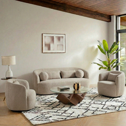 Ashlie Bouclé Furniture Set with Ottoman